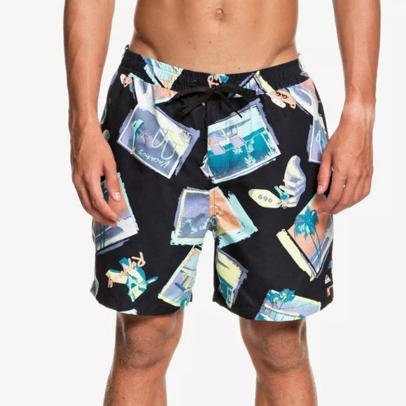 QUIKSILVER VACANCY VOLLEY 16" SWIM SHORTS BLACK SIZE LARGE - Picture 1 of 10
